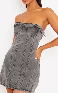 Petite Washed Grey Seam Front Denim Mini Dress