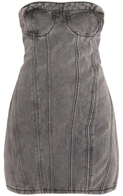 Petite Washed Grey Seam Front Denim Mini Dress