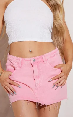 Petite Washed Pink Frayed Denim Mini Skirt