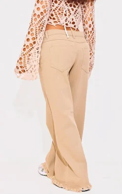 Petite Washed Stone Baggy Raw Hem Low Rise Wide Leg Jean