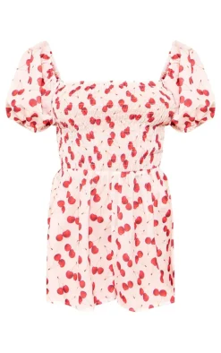 Petite White Backless Cherry Print Romper