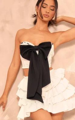 Petite White Bandeau Bow Corset Top