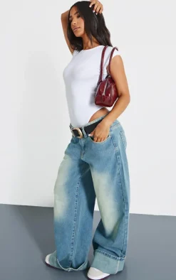 Petite White Basic Cotton Blend Fitted Short Sleeve Bodysuit