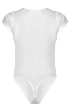 Petite White Basic Cotton Blend Fitted Short Sleeve Bodysuit