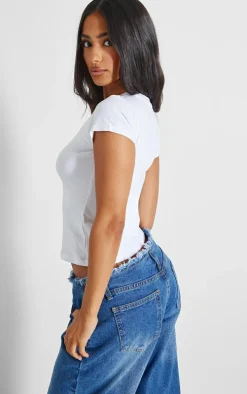 Petite White Basic Cotton Blend Fitted Crew Neck T Shirt