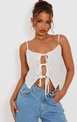 Petite White Broderie Tie Detail Top