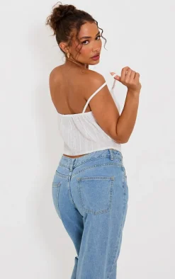 Petite White Broderie Tie Detail Top