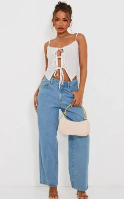 Petite White Broderie Tie Detail Top