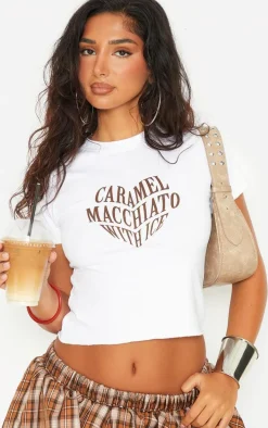 Petite White Cap Sleeve Graphic Crop Top