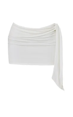 Petite White Contour Jersey Tie Detail Foldover Mini Skirt