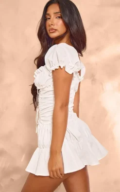 Petite White Corset Lace-up Ruffle Dress