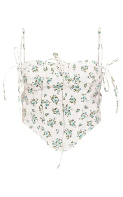 Petite White Denim Floral Print Corset Top