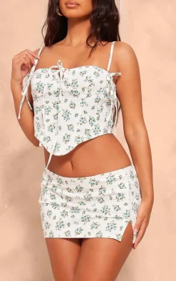 Petite White Denim Floral Print Low Rise Mini Skirt