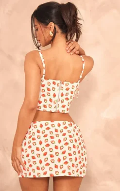 Petite White Denim Strawberry Printed Corset Top