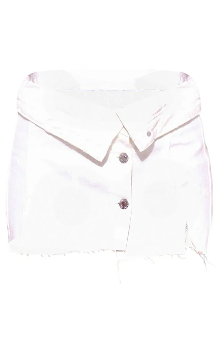Petite White Distressed Button Front Denim Micro Mini Skirt