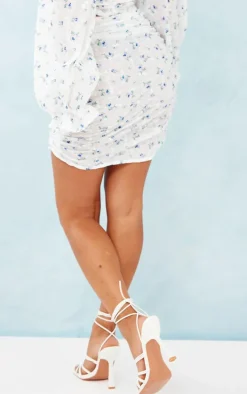 Petite White Floral Print Lace-Up Mini Skirt