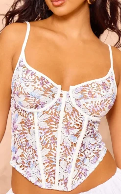 Petite White Flower Detailed Woven Corset