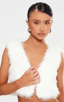 Petite White Fluffy V Neck Crop Top