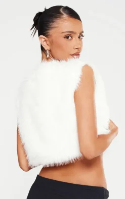 Petite White Fluffy V Neck Crop Top