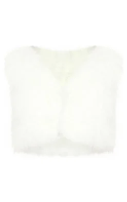 Petite White Fluffy V Neck Crop Top