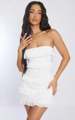 Petite White Frilled Bandeau Mini Dress