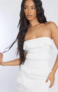 Petite White Frilled Bandeau Mini Dress