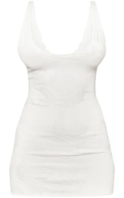 Petite White Jacquard Knit Mini Dress With Scalloped Hem Details