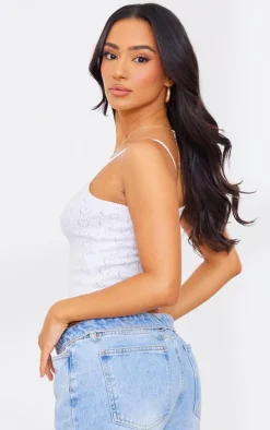 Petite White Knit Pointelle Cami With Bow Detail