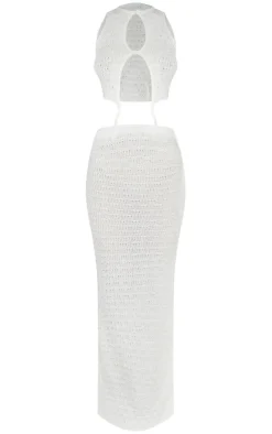 Petite White Knitted Cut Out Waist Maxi Dress
