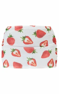 Petite White Low Waist Printed Strawberry Micro Mini Skirt