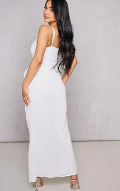 Petite White Mesh Midaxi Dress With Flower Detail