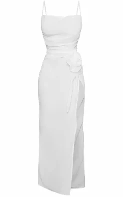 Petite White Mesh Midaxi Dress With Flower Detail