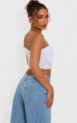 Petite White Mesh One Shoulder Ruched Crop Top