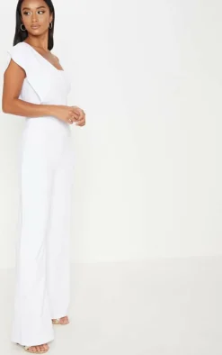 Petite White One Shoulder Drape Jumpsuit