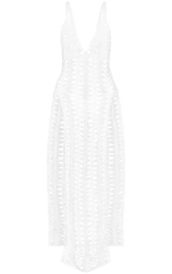 Petite White Open Knit Maxi Dress With Side Splits