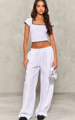 Petite White Peach Skin Cargo Pants