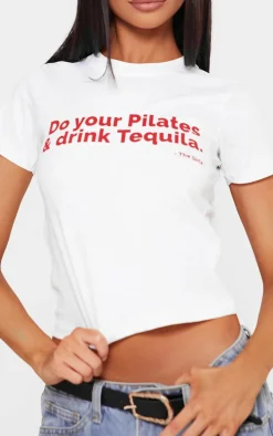 Petite White Pilates Graphic Fitted Top