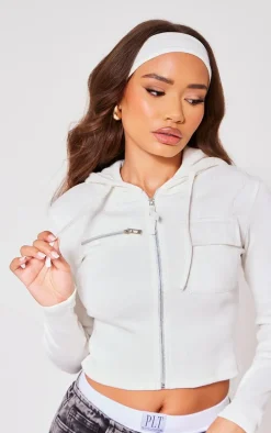 Petite White Ribbed Long Sleeve Fitted Hoodie
