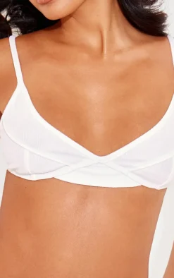 Petite White Ribbed Seam Detail Bralet