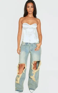 Petite White Satin Corset