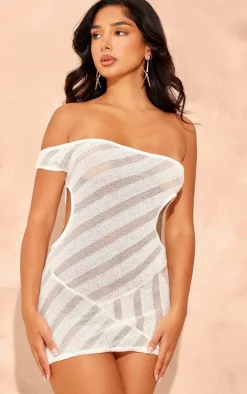Petite White Sheer One Shoulder Mini Dress