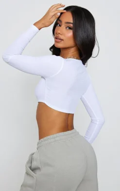 Petite White Square Neck Ribbed Long Sleeve Crop Top