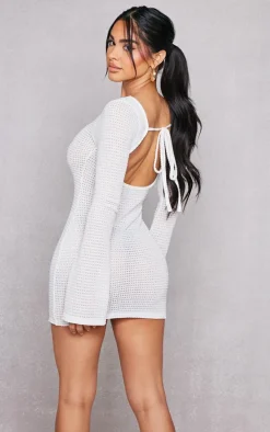 Petite White Textured Open Back Mini Dress