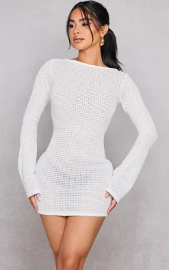 Petite White Textured Open Back Mini Dress