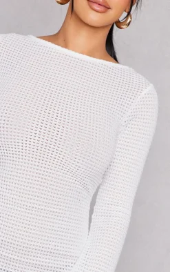 Petite White Textured Open Back Mini Dress