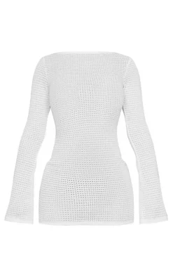 Petite White Textured Open Back Mini Dress
