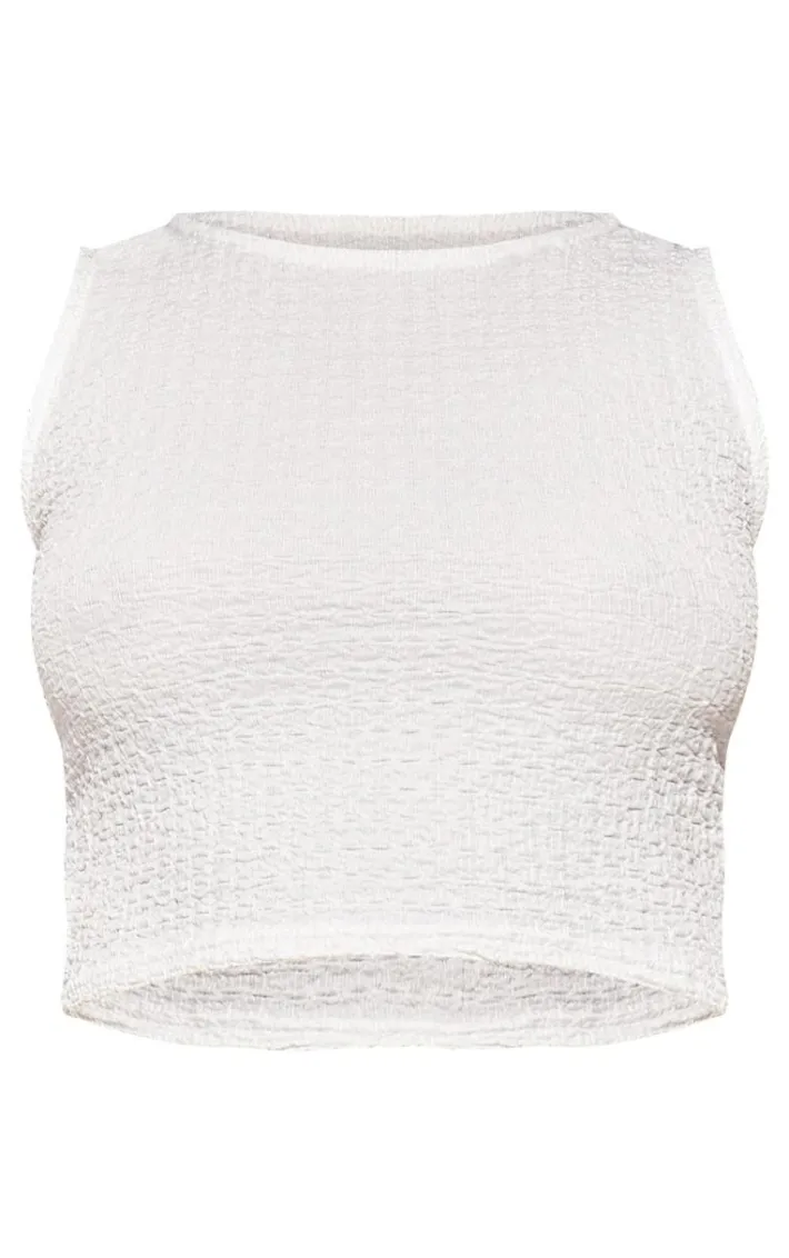 Petite White Textured Racer Crop Top