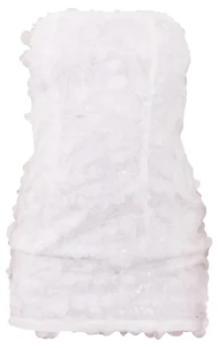 Petite White Textured Sequin Mini Bandeau Dress
