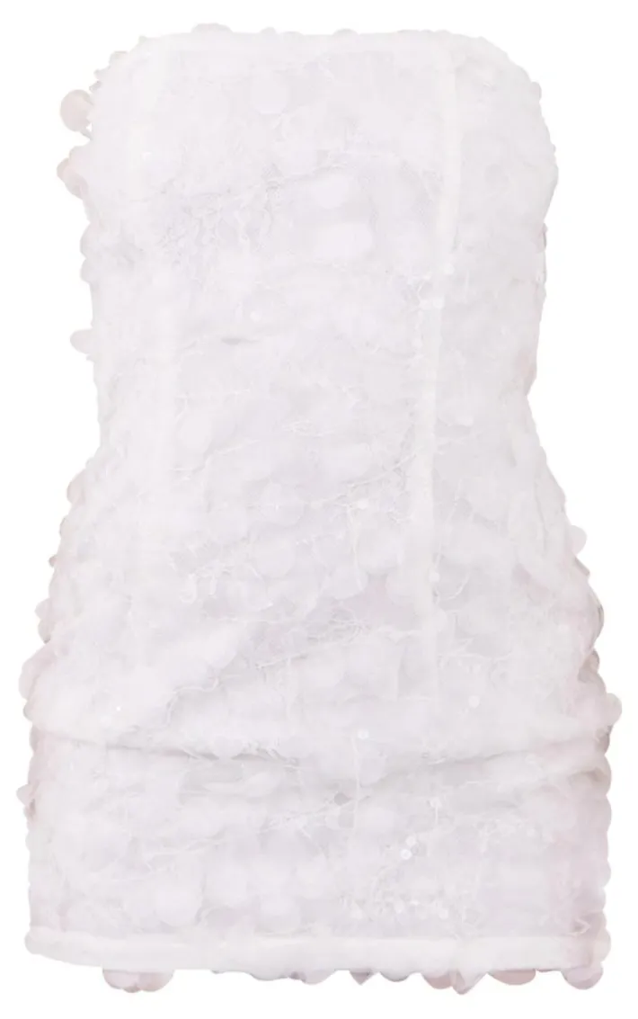 Petite White Textured Sequin Mini Bandeau Dress