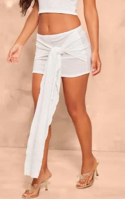 Petite White Textured Tie Front Mini Skirt